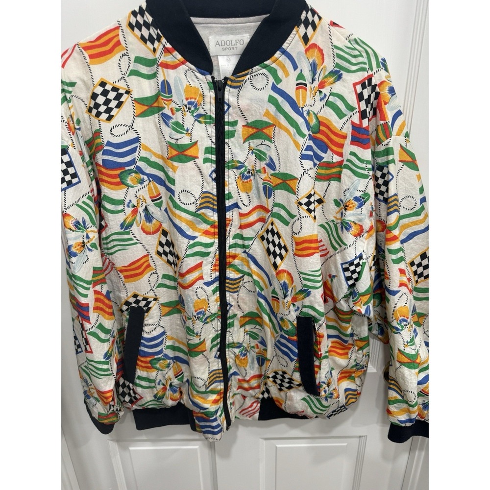 Womens Adolfo Sport Vintage Jacket Medium Nautical Flags 80's Lady